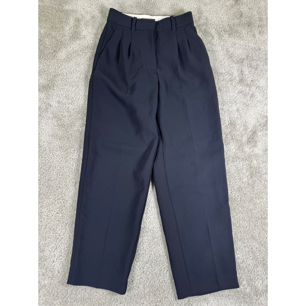 Wilfred Aritzia Effortless Pant Navy Blue Pleated High Waist Trousers 00 80014